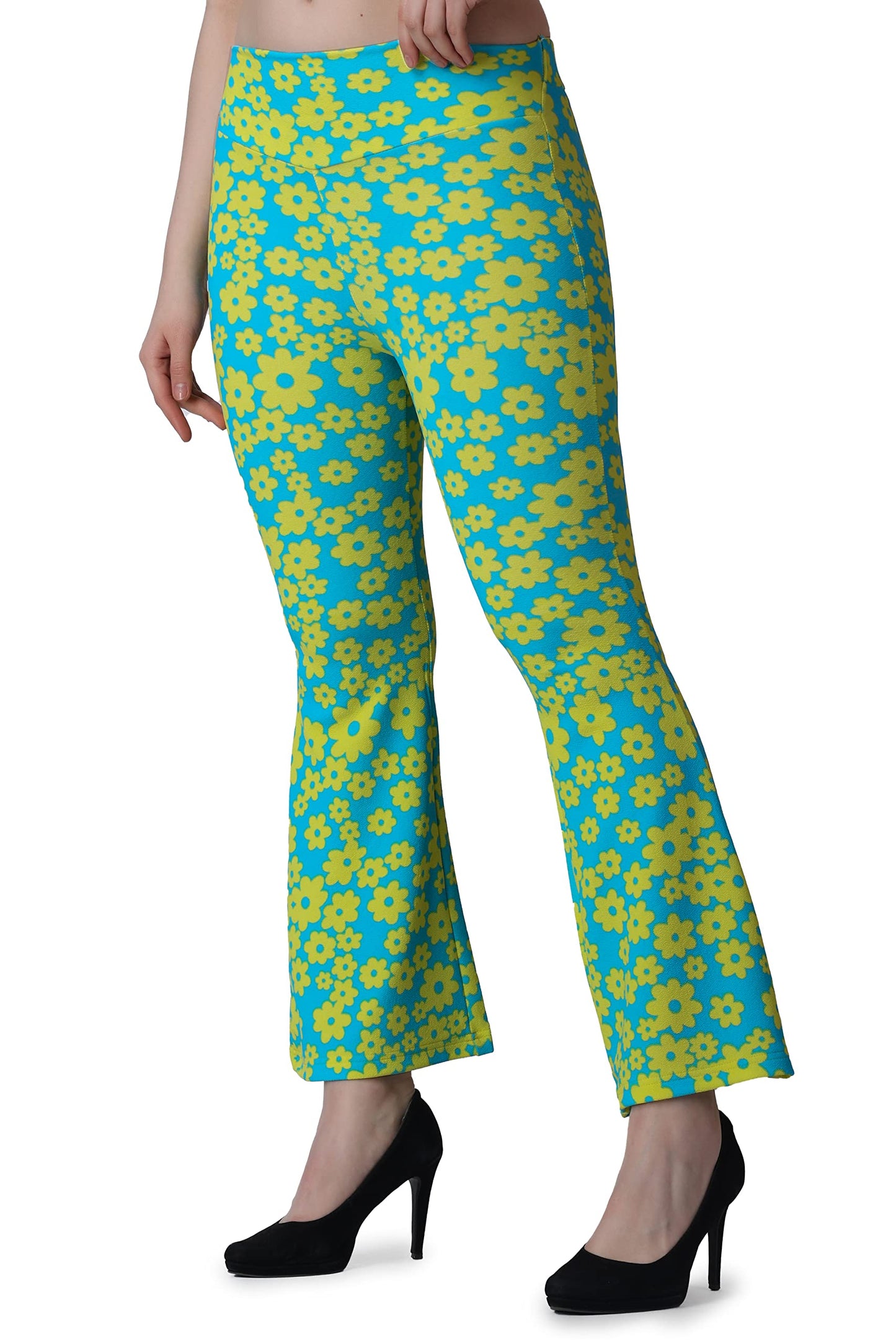 POPWINGS Casual Printed Bootcut Trousers for Women || Pull On Bootcut Trousers for Women || Regular Fit Women Trousers for Summe