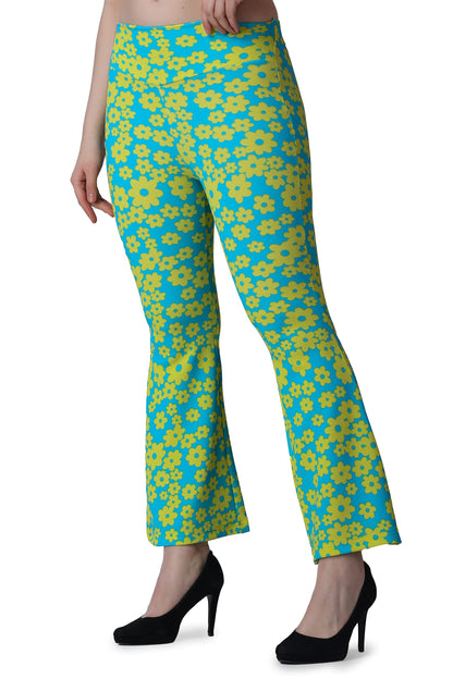 POPWINGS Casual Printed Bootcut Trousers for Women || Pull On Bootcut Trousers for Women || Regular Fit Women Trousers for Summe