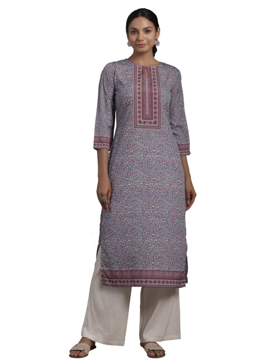 Libas Lavender Printed Crepe Straight Kurta
