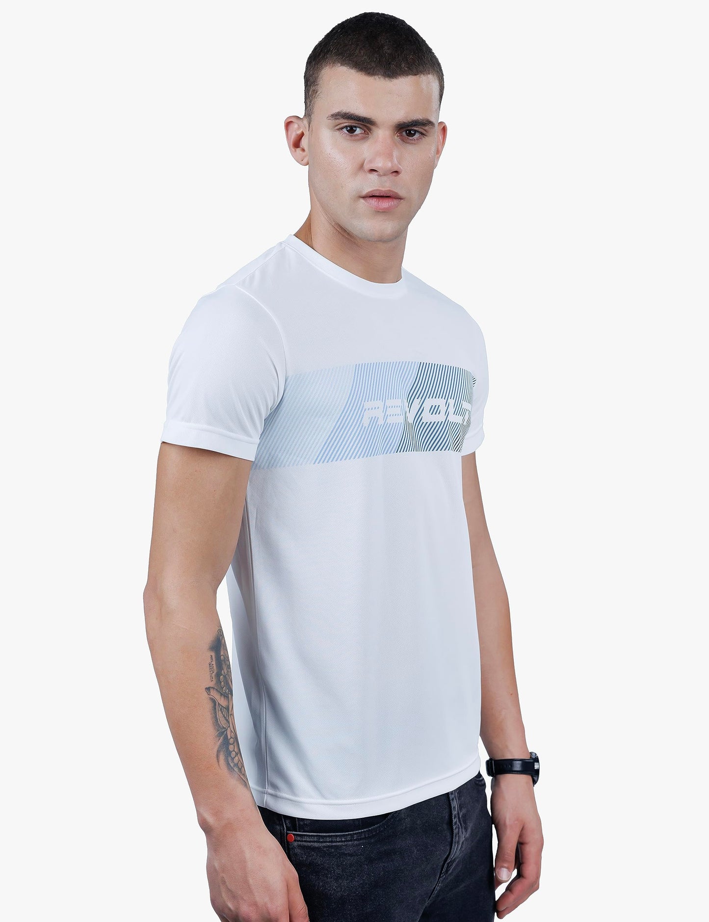 REVOLT Solid Slim Fit Men's Soft & Comfortable Round Neck T-Shirt-Gradation Print, Logo Branding