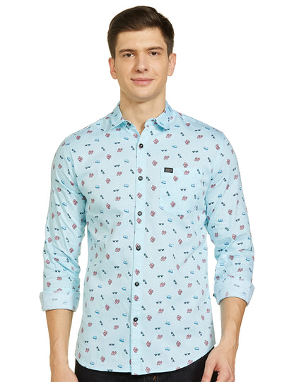 The Indian Garage Co Men Blue Conversational Printed Slim Fit Cotton Casual Shirt