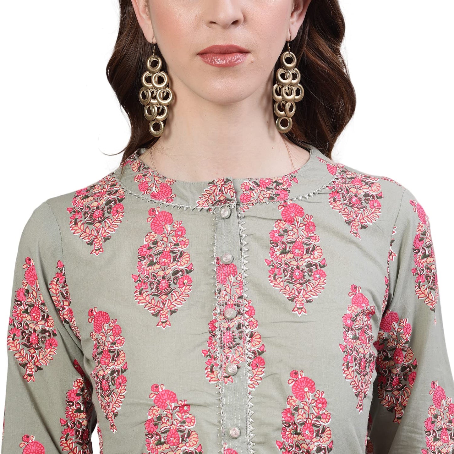 ishin Women's Cotton Sea Green & Pink Gota Patti A-Line Kurta set with Skirt And Dupatta