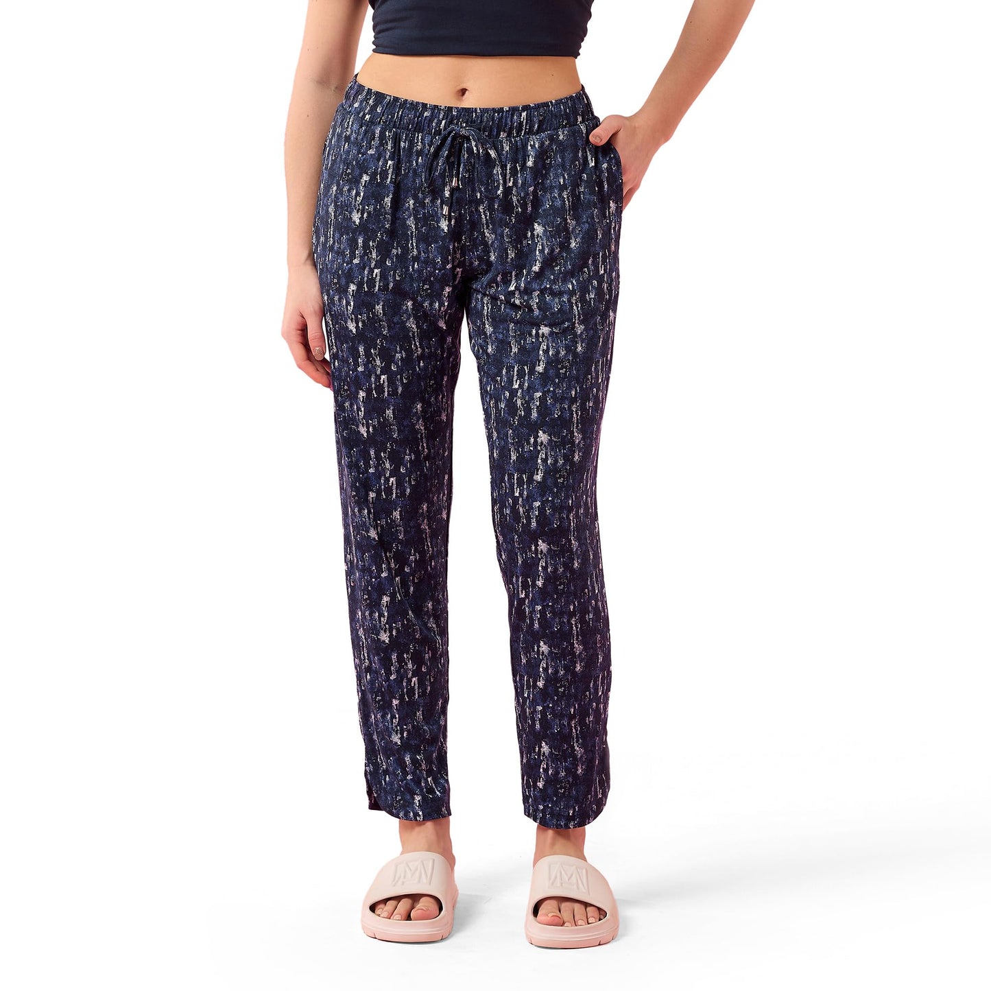 Enamor E048 Tapered Lounge Pants with Drawstring Details with Metal Ends