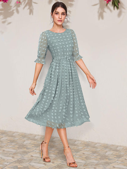 Toochki WomenS Sea Green Dobby Georgette Woven Fit & Flared Western Dress | Dress For Women | A Line Dress | Winter Dress | Wes
