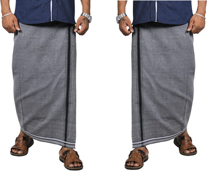 Prakasam Cotton Mens Kerala Thalapathi Border 2Way Pocket (Right &Left Side) Flexi Size (Adjustable) Welcro Single Colour Dhoti