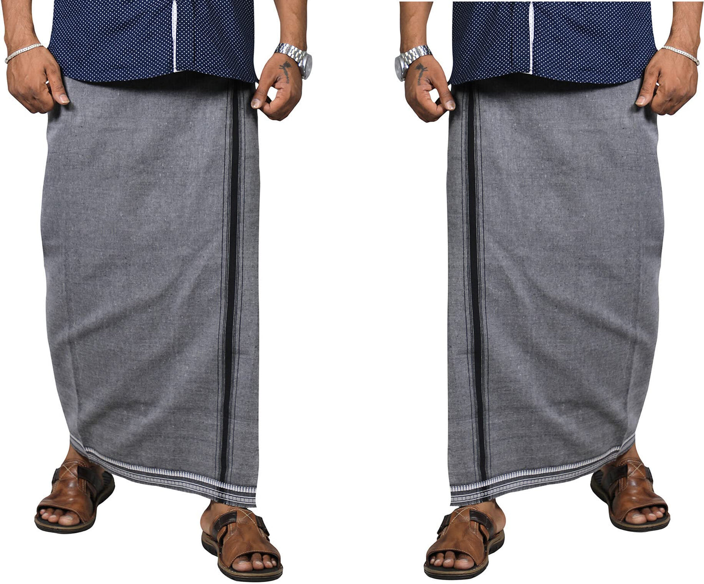 Prakasam Cotton Mens Kerala Thalapathi Border 2Way Pocket (Right &Left Side) Flexi Size (Adjustable) Colour Dhoti With 2 Side Po