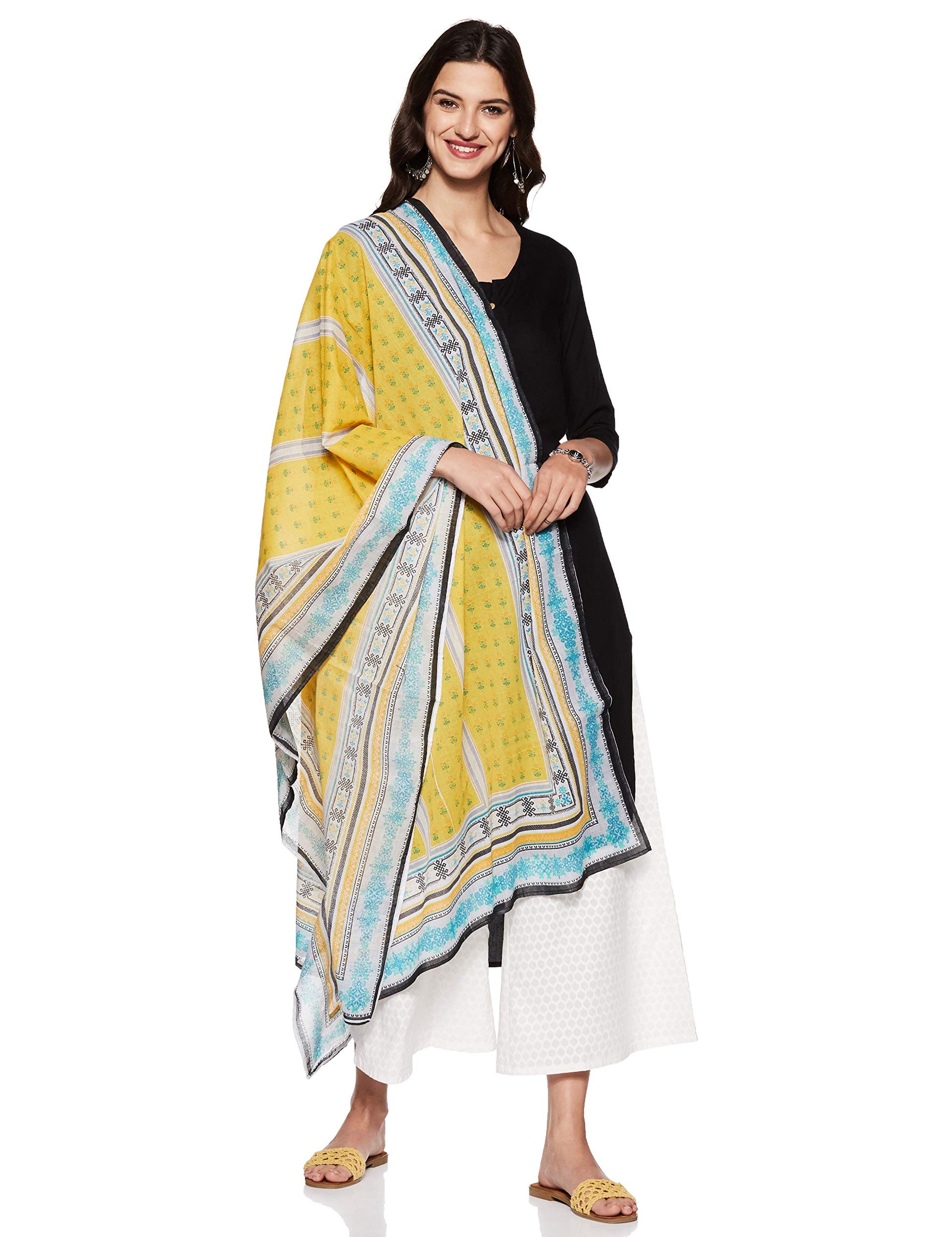 Aurelia Women'S Striped Cotton Dupatta (18Fek75090-63005_Fs_Green_Green_Free Size)