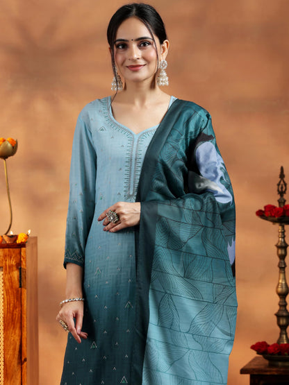 Libas Womens Embellished Muslin Straight Kurta With Trousers And Dupatta