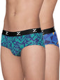 XYXX Mens Modal Slim Geometric Briefs (Pack of 2) (XY_R5_BRF_02_Aqua Strokes + Prism Blue
