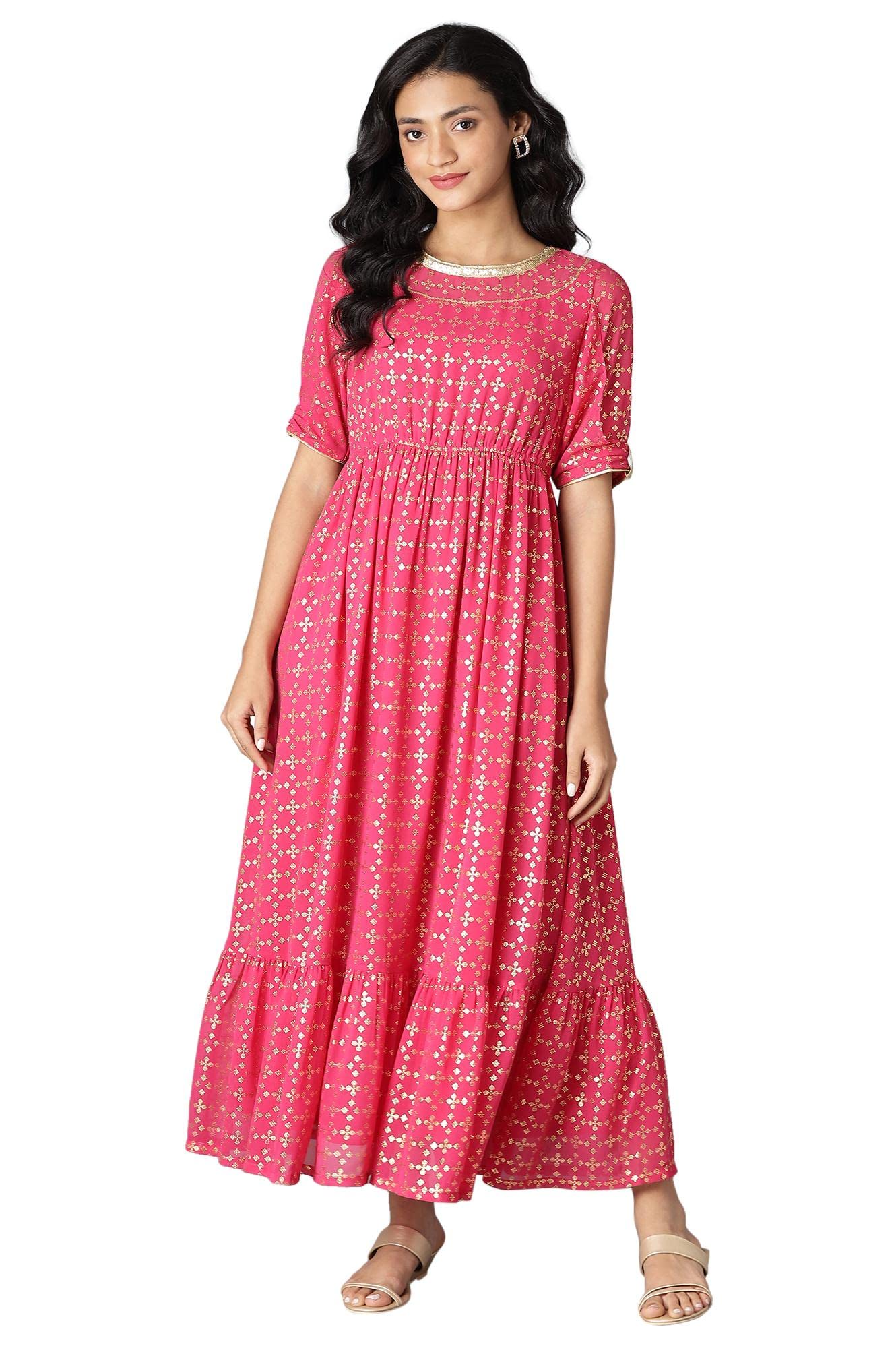 Aurelia Women's Polyester Dress & Tight (22FEAS14367-504267_Pink