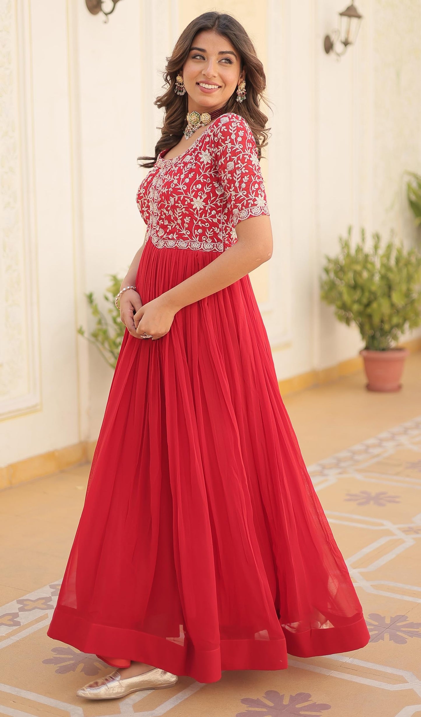 Fashion Basket Georgette Embroidered Anarkali Gown for Women