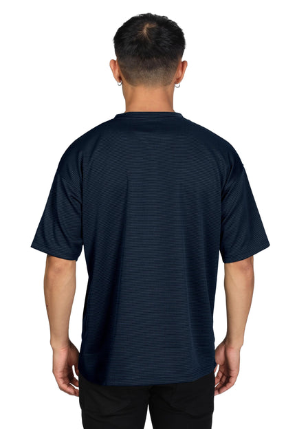 SHODOX Mens Solid Dotted Unique Design Oversized Tshirt for Men - Round Neck Loose Fit Drop Shoulder Mens T-Shirt Navy