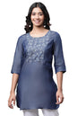 Aurelia Women Blue Yarn Dyed Lyocell Straight Kurti