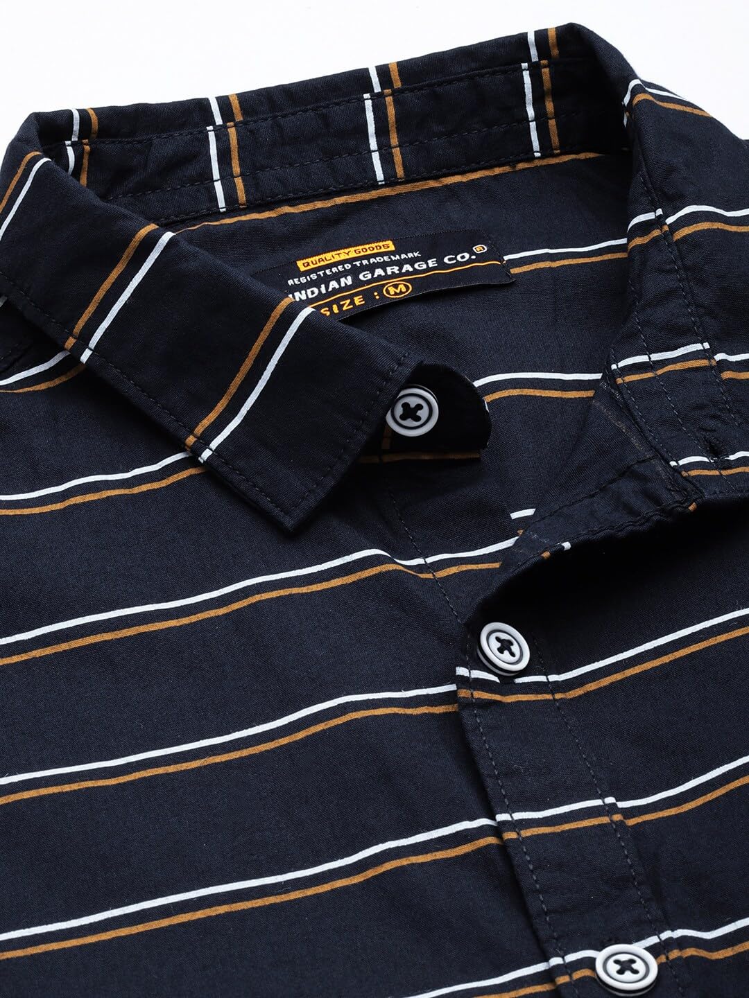 The Indian Garage Co Blue Regular Fit Spread Collar Striped Short Sleeves Shirt