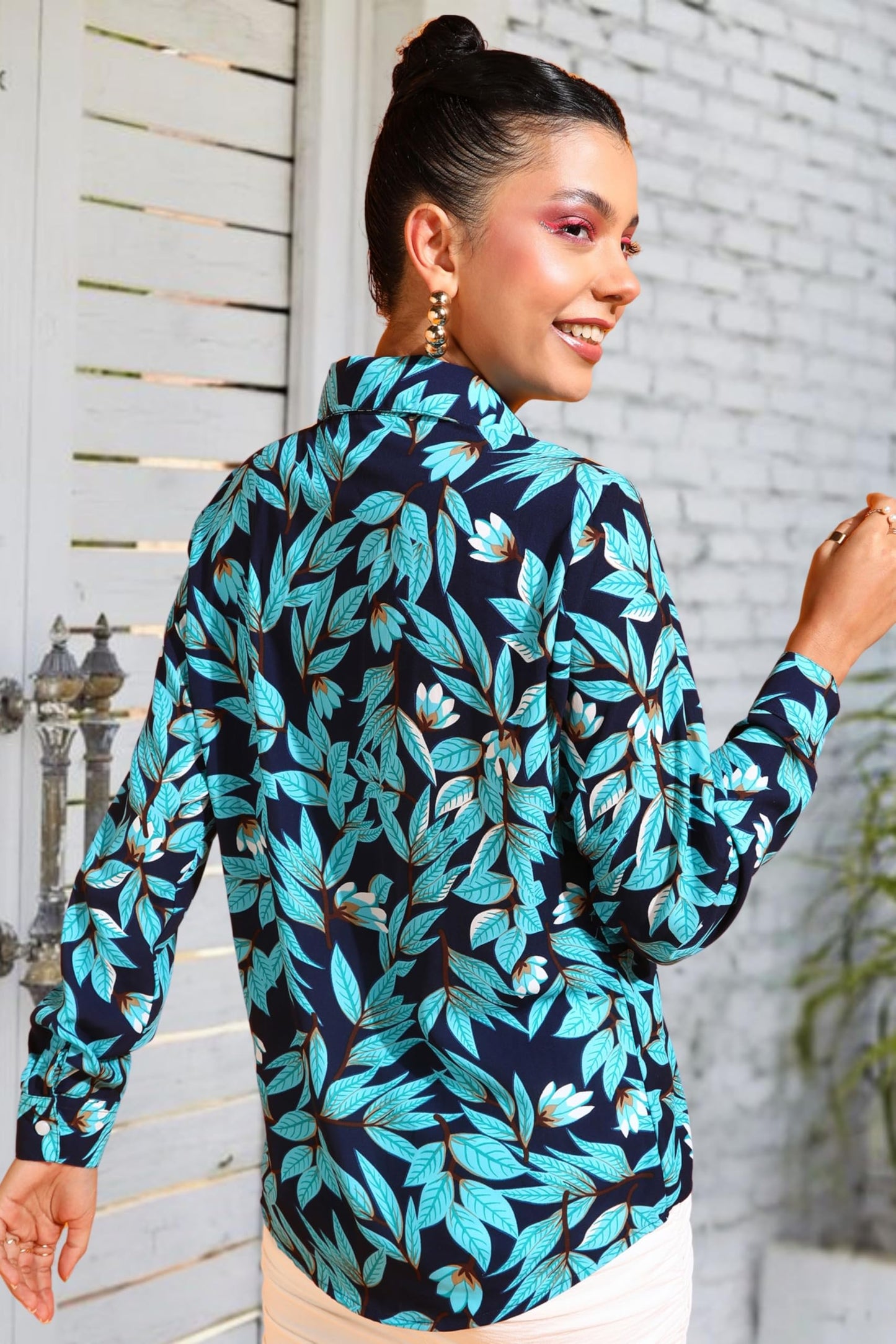 POPWINGS Printed Full-Sleeves Regular-Fit Polyester Printed Shirt for Women Stylish Western Casual Wear