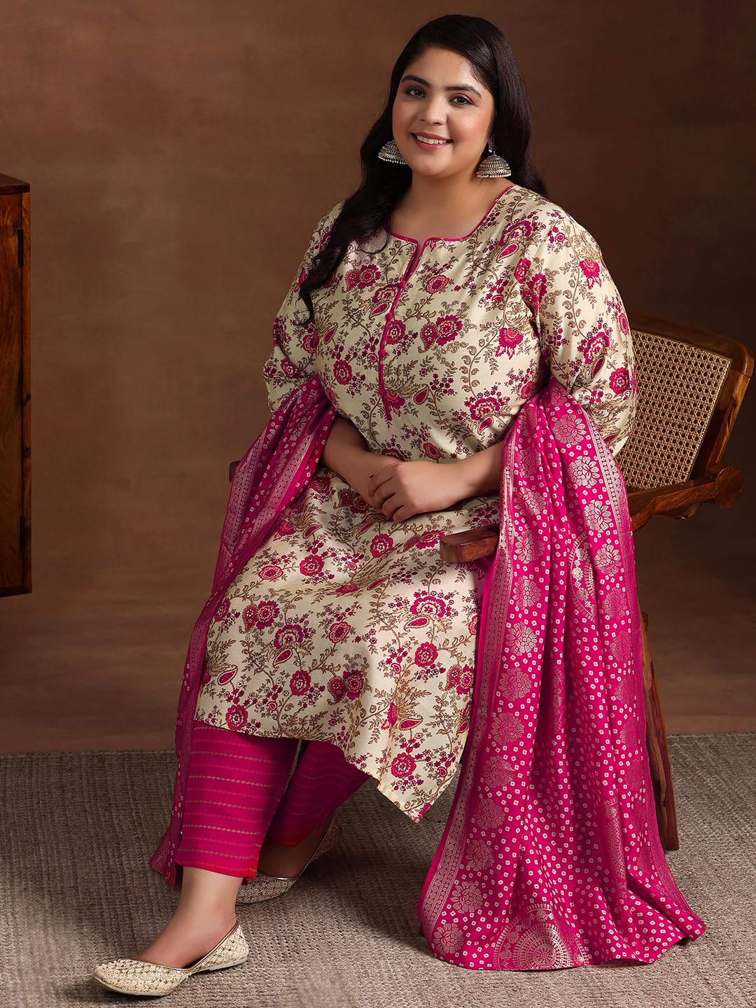 Extra Love By Libas Women'S Silk Blend Kurta Set (15718_Pink_3Xl)
