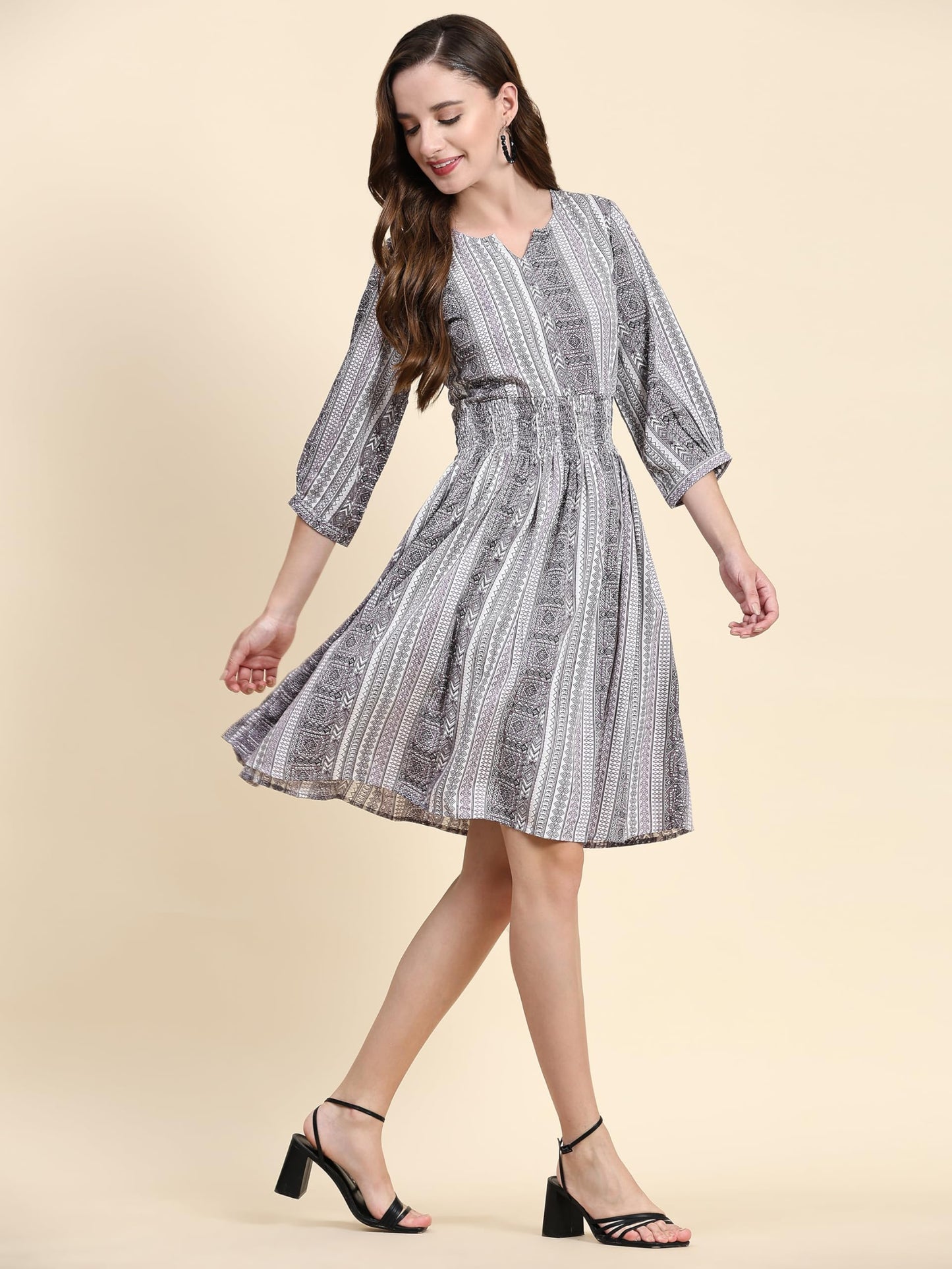 Toochki WomenS Grey Muslin Tribal Fit & Flared Western Dress | Dress For Women | A Line Dress | Winter Dress | Western Dress |