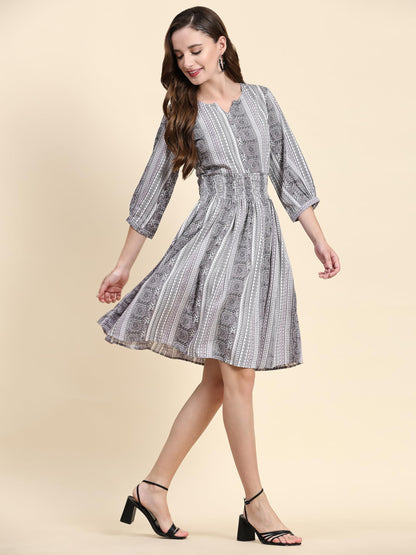 Toochki WomenS Grey Muslin Tribal Fit & Flared Western Dress | Dress For Women | A Line Dress | Winter Dress | Western Dress |