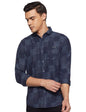 Campus Sutra Mens Navy Blue Checkered Button Up Shirt Regular Fit for Casual Wear | Structured Shirt Crafted with Regular Full