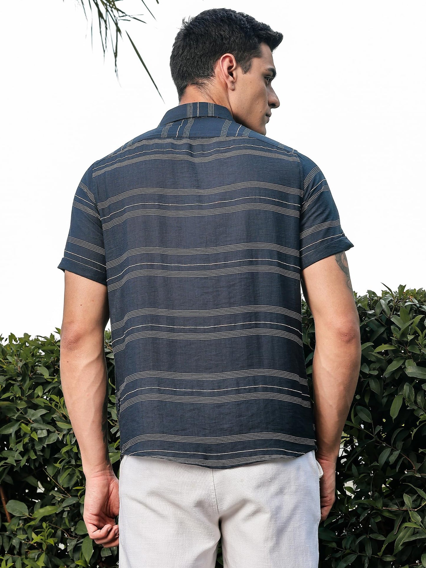 Thomas Scott Mens | Stripes | Short Sleeve | Spread Collar | Premium Polycoton Material | Slim Fit | Casual | Shirts for Men(TS