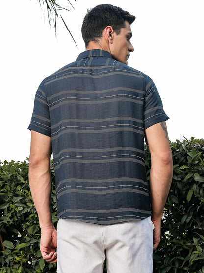 Thomas Scott Mens | Stripes | Short Sleeve | Spread Collar | Premium Polycoton Material | Slim Fit | Casual | Shirts for Men(TS
