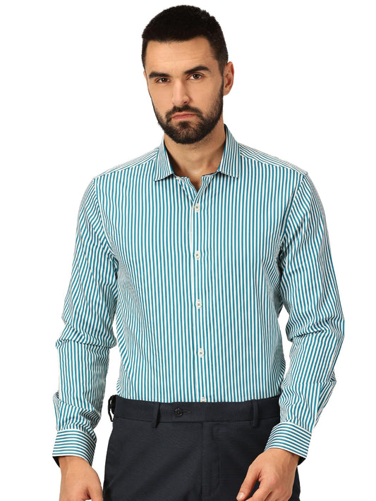 Thomas Scott 100% Cotton Strpes Slim Fit Formal Shirts for Mens Turquoise