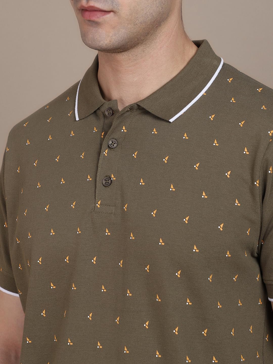 Dennis Lingo MenS Cotton Olive Micro Print Polo T-Shirt