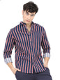 Ketch Men'S Cotton Striped Slim Fit Shirt (Khsh000344_Navy/White/Red L)