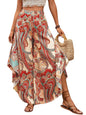 Greciilooks Boho Printed Wide Leg Palazzo Pants For Women, Flowing High Waist Rayon Trousers For Beach, Vacation, Lounge, And Su