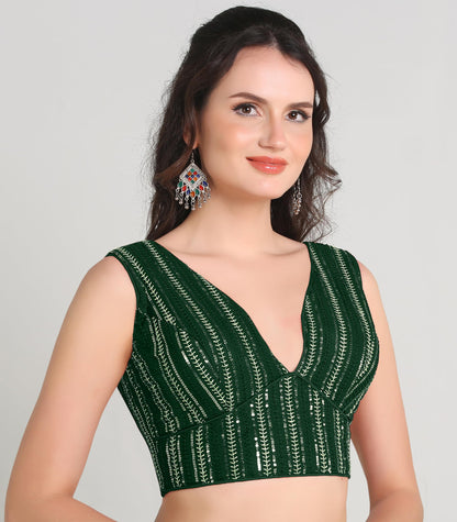 Pujia Mills WomenS Indian Ethnic Wear Sabyasachi Sequence With Dhaga Embroidered Zari Work Sweetheart Neck Blouse Sleeveless Re