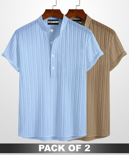 Deemoon Combo Of MenS Polyster Kurta With Mandarin Collar, Half Placket Buttons, Front Pocket | Half Sleeves | Soft & Breathabl