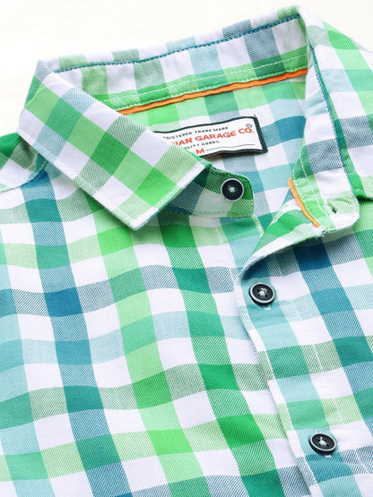 The Indian Garage Co Men Green & Blue Checkered Slim Fit Casual Shirt