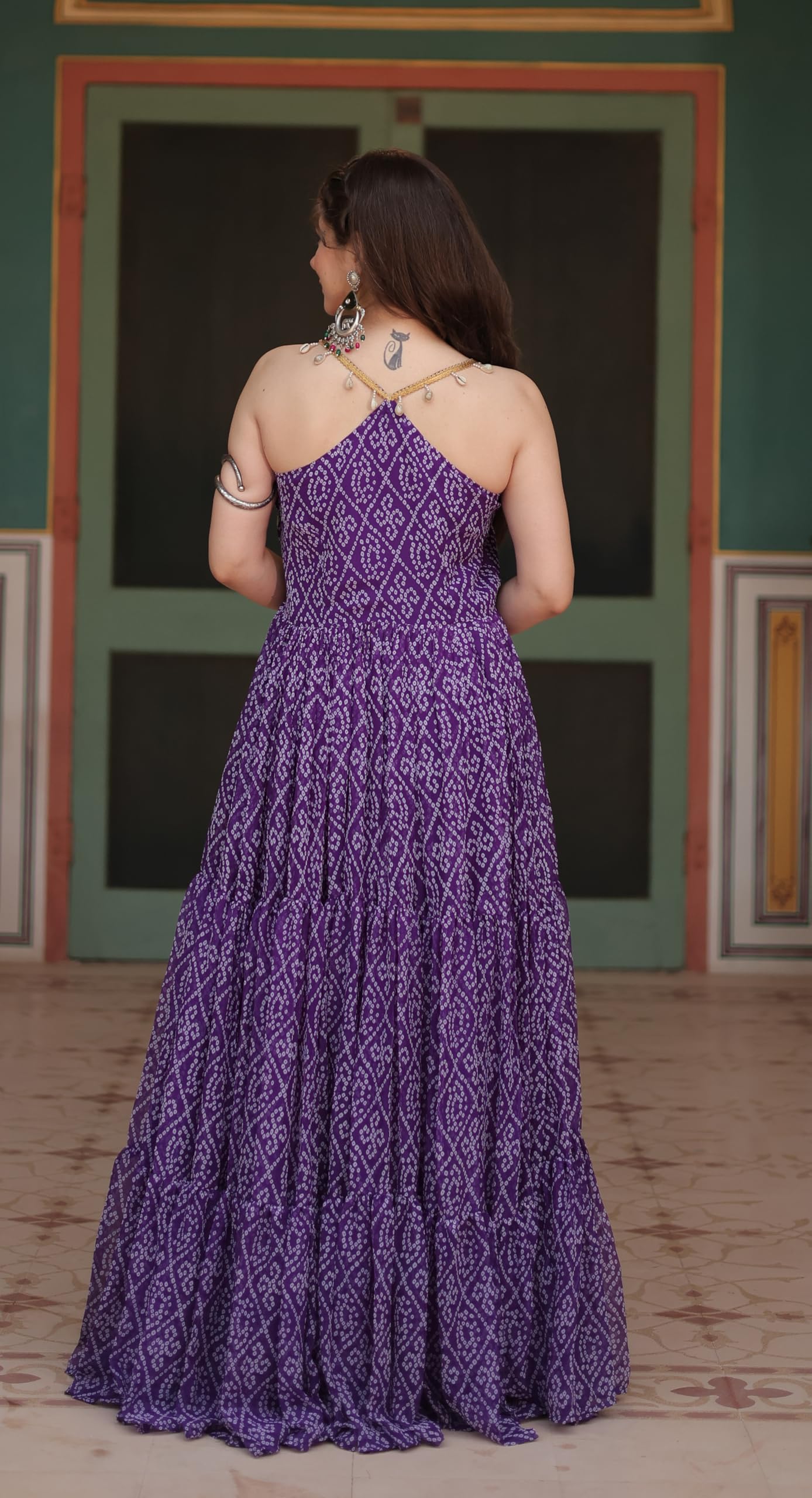 Fashion Basket WomenS Embroidered Georgette Anarkali Kurta Set Purple