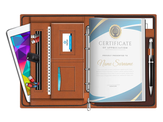 FEDUS Document File Folder Certificate Foolscap Size(Bigger Than A4 Size)4 Ring File Folder for Document Leatherette Document Ho