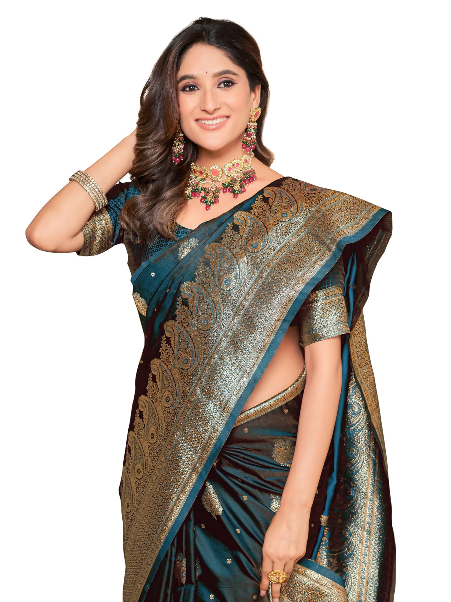 Glory Sarees WomenS Pure Kanjivaram Soft Banarasi Original Satin Silk Saree Elegantly Crafted Graceful Wedding Design With Blou