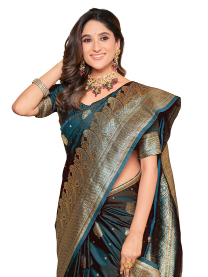 Glory Sarees WomenS Pure Kanjivaram Soft Banarasi Original Satin Silk Saree Elegantly Crafted Graceful Wedding Design With Blou