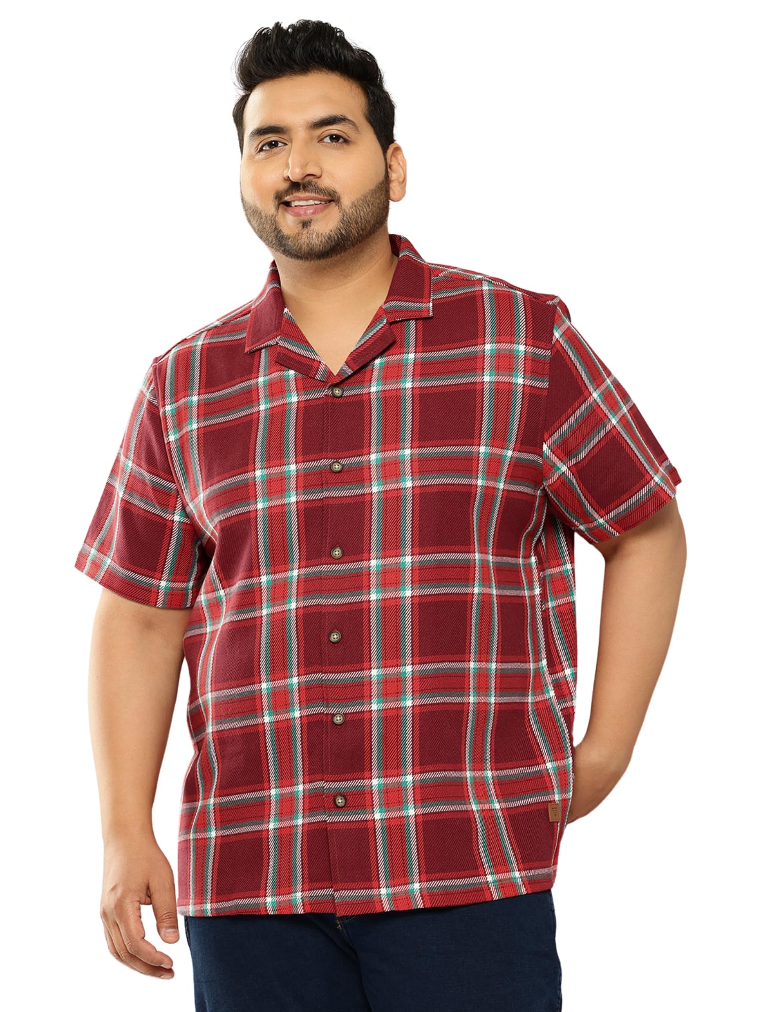 Thomas Scott Men | Short Sleeves | Regular Fit Plus Size | Windowpane Checks | 100% Cotton | Cuban Collar | Casual Shirt(TS1728_