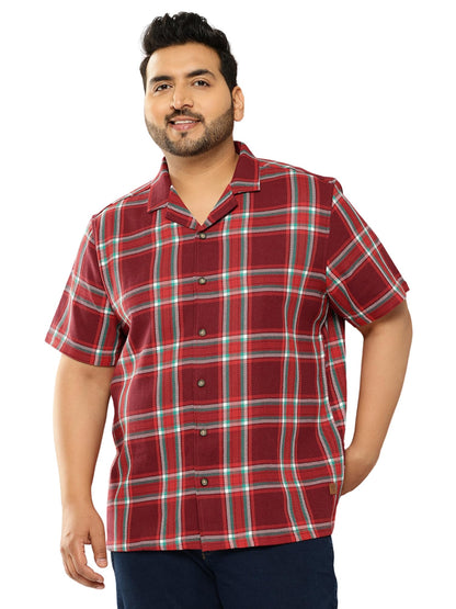 Thomas Scott Men | Short Sleeves | Regular Fit Plus Size | Windowpane Checks | 100% Cotton | Cuban Collar | Casual Shirt(TS1728_
