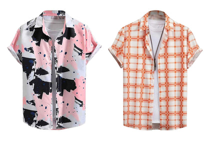Rebelify Half Sleeve Printed Shirts For Men Regular Fit Printed Spread Collar Casual Shirt Lycra Fabric With Combo Shirt (Pack O