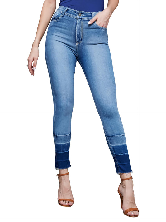 Dolce Crudo Womens Light Blue Skinny Fit High Rise Ankle Length Shaded Denim Stretchable Jeans(DOAW17DEN02-04-158-32,Light Blue