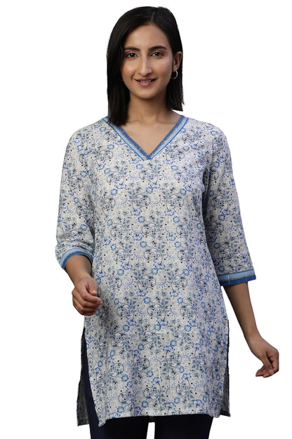 Aurelia WomenS Cotton Floral Regular Kurti (24Fea30416_Blue