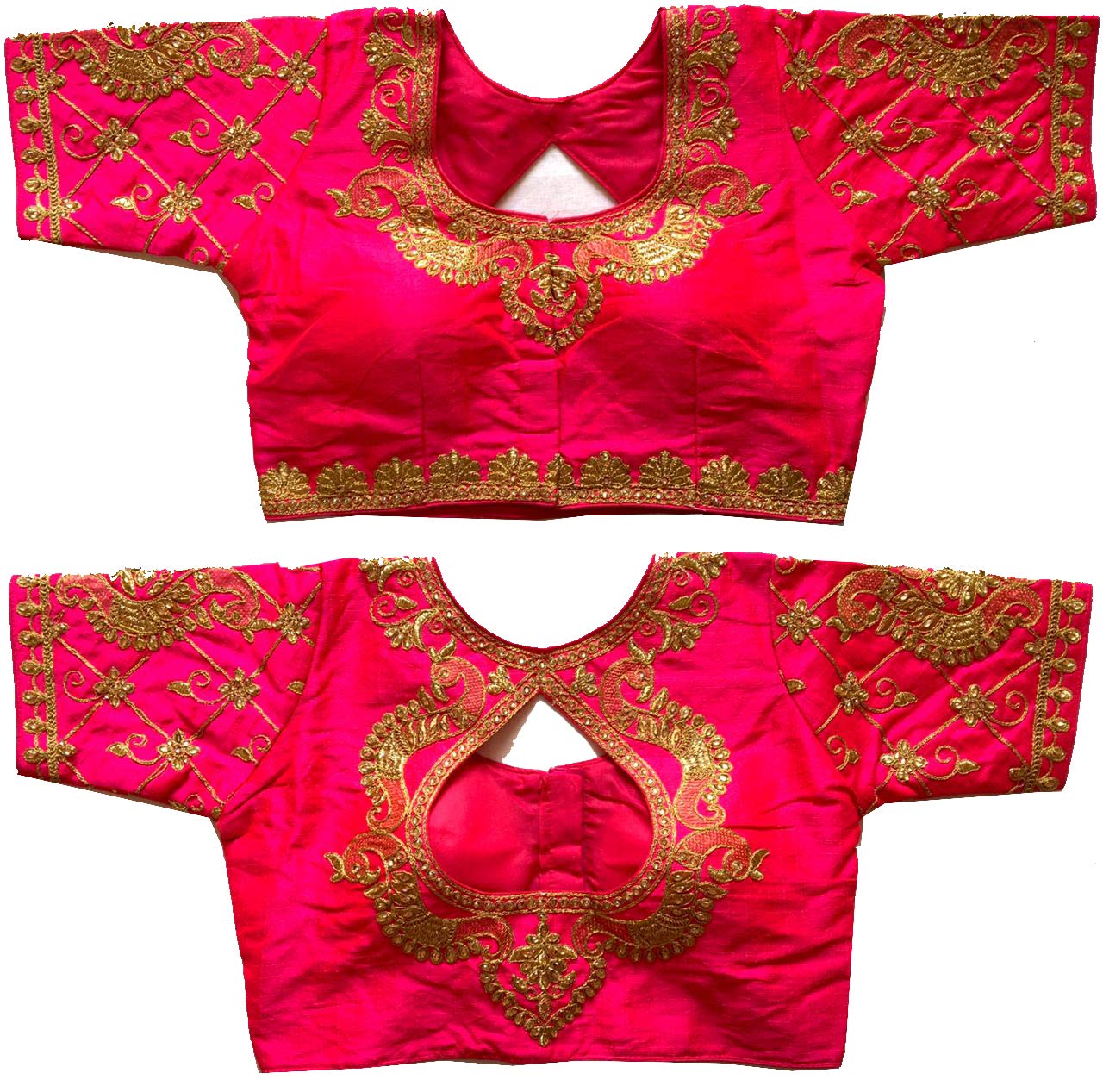 Pujia Mills WomenS Multicolor Water Drop Back Neck Peacock Embroidery Stone Work Half Sleeves Design Phantom Silk Readymade Sar