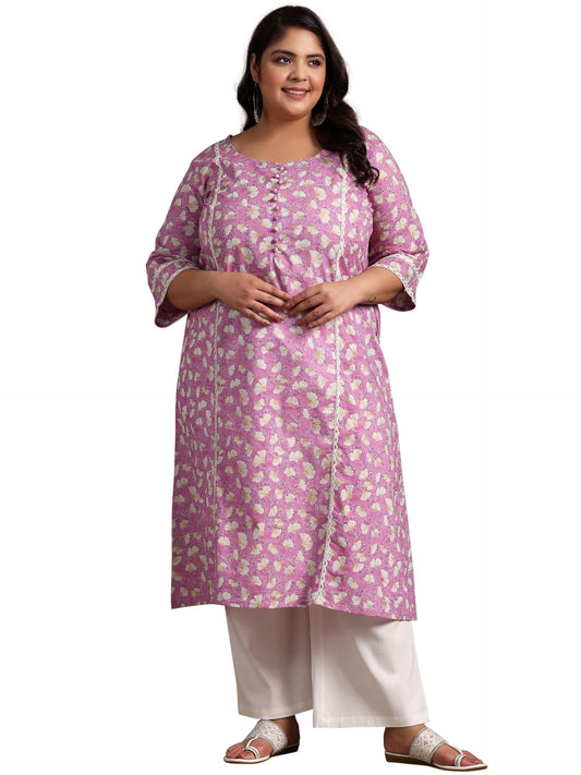 Extra Love By Libas Women'S Cotton Printed A-Line Kurta (25454_Purple_6Xl)