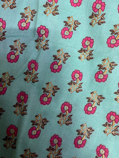 Gosriki WomenS Green & Pink Floral Printed Kurta With Trousers