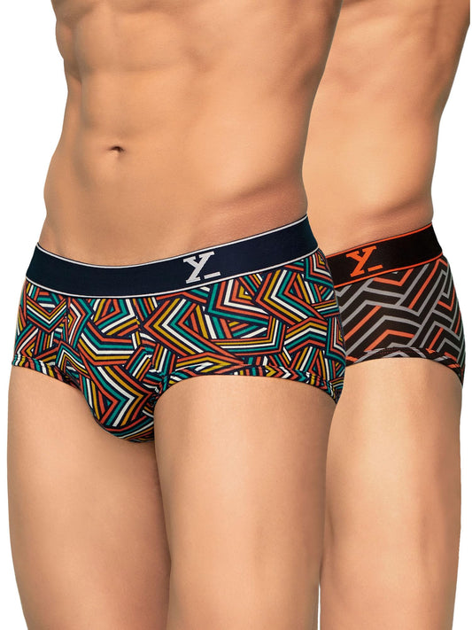 XYXX Mens Cotton Striped (Pack of 2) CR16_Brief_01_2_3_Yellow Black Stripes