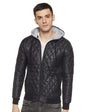 Campus Sutra Mens Black Solid Vegan Leather Regular Fit Cotton Jacket for Winter Wear Standing Collar Full Sleeve | Zipper | Ca
