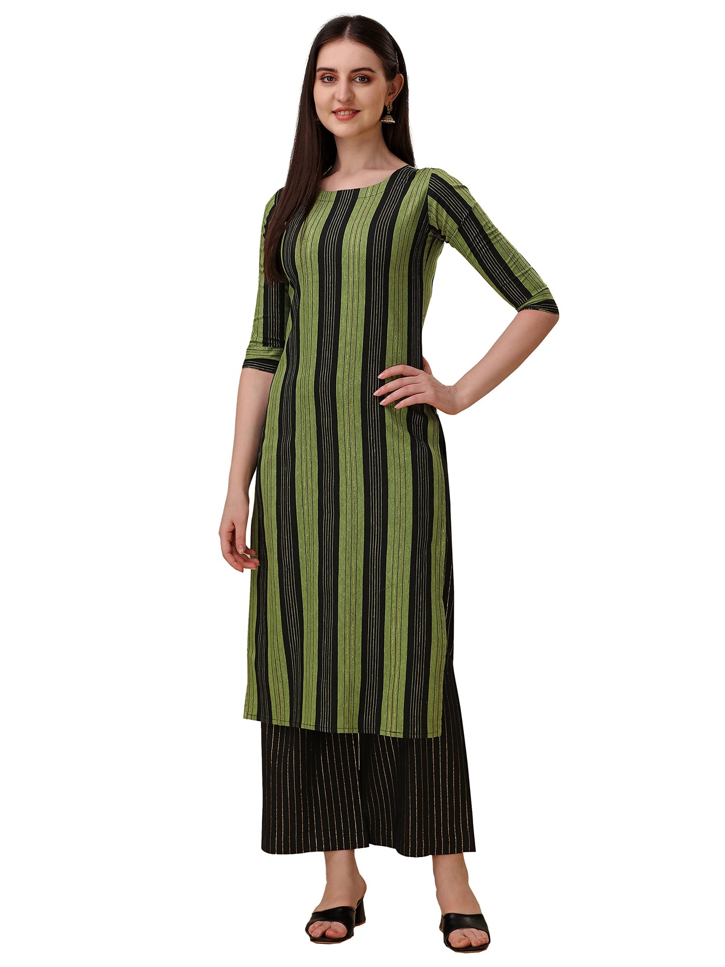 Wedani Women's Cotton Round Neck Casual wear Straight Kurta with Palazzo (SKRT512)
