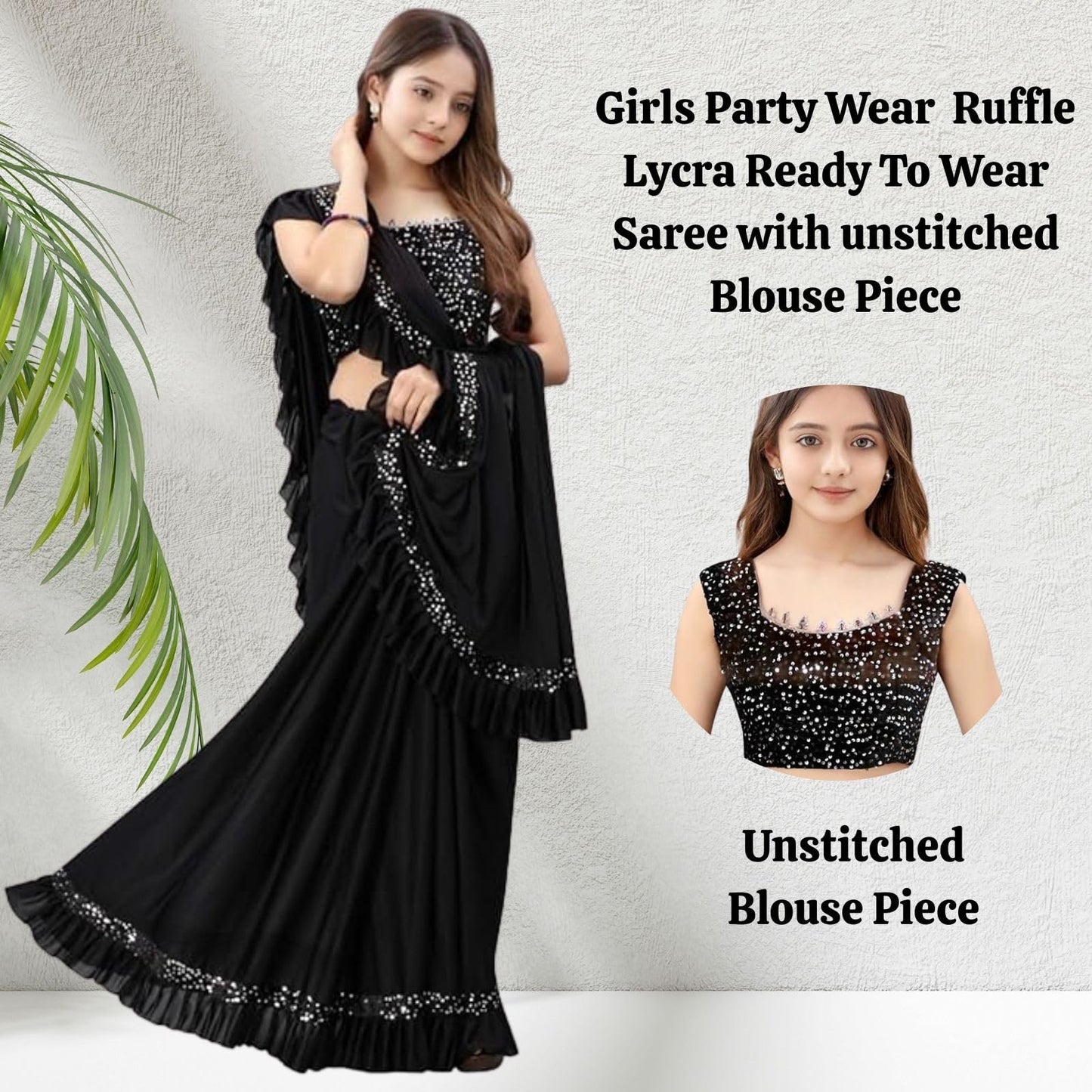 Dhyey Fashion Baby Girls Lycra Blend Saree With Unstitched Blouse  Stylish Saree For Girls, Perfect For Special Celebrations,Vib