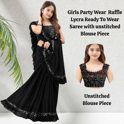 Dhyey Fashion Baby Girls Lycra Blend Saree With Unstitched Blouse  Stylish Saree For Girls, Perfect For Special Celebrations,Vib