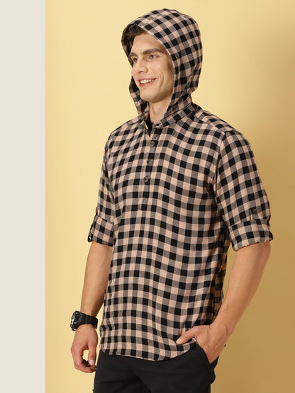 Thomas Scott 100% Cotton Checkred Hodiee Half Placket Shirts for Mens
